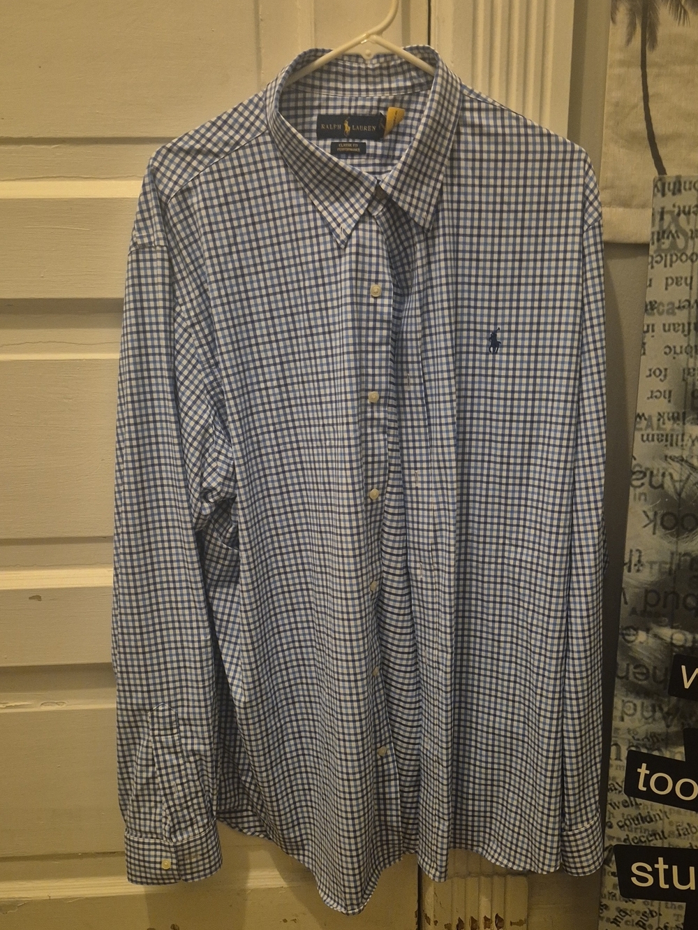Ralph Lauren Men’s Blue and White Checked Button-Down Shirt.